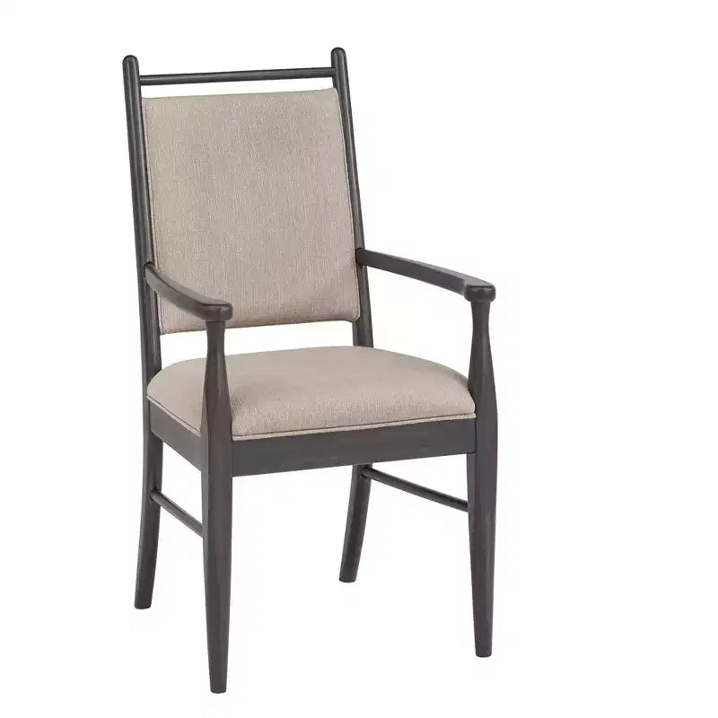 Wood Finish Beige Fabric Arm Chair