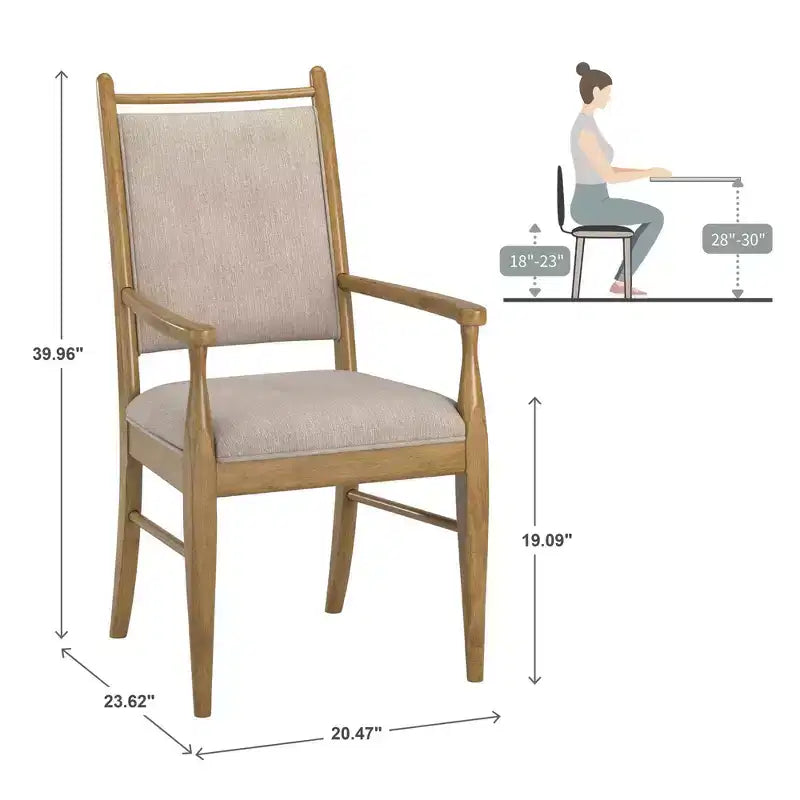 Wood Finish Beige Fabric Arm Chair