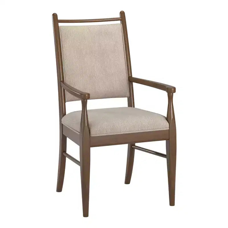 Wood Finish Beige Fabric Arm Chair