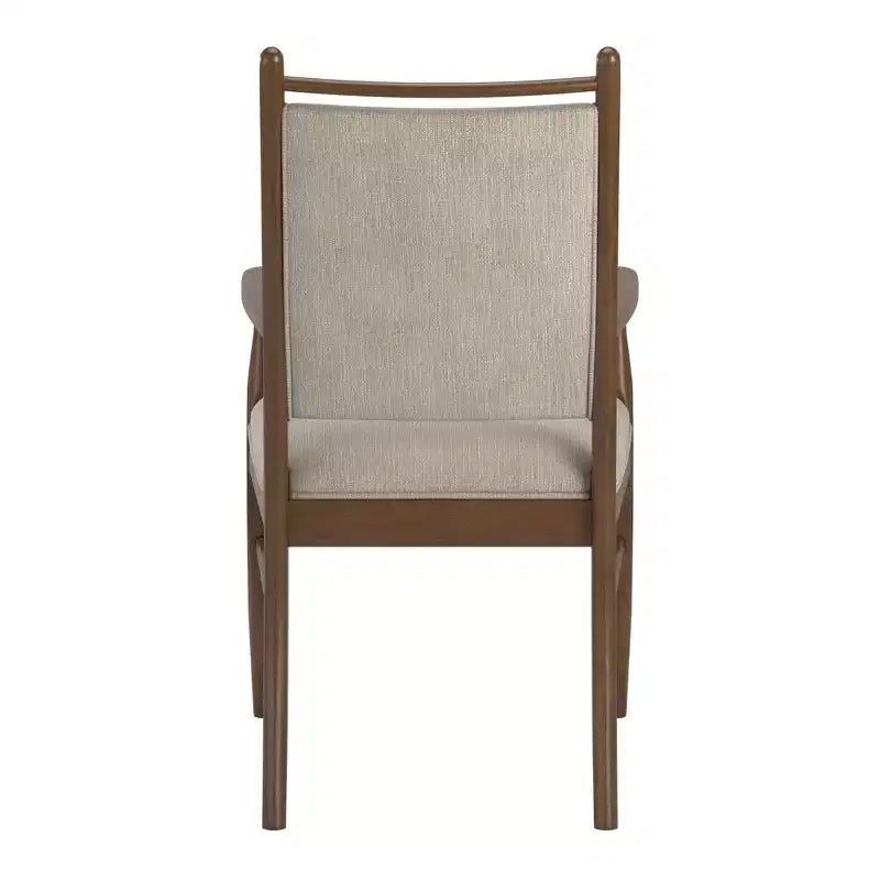 Wood Finish Beige Fabric Arm Chair