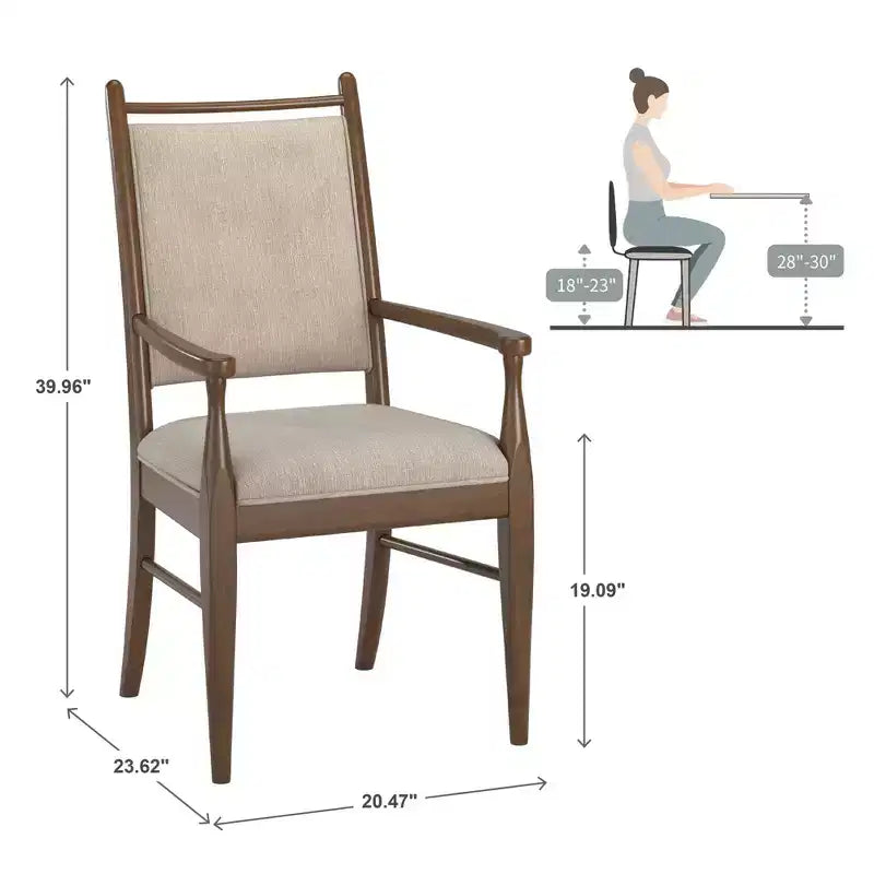 Wood Finish Beige Fabric Arm Chair