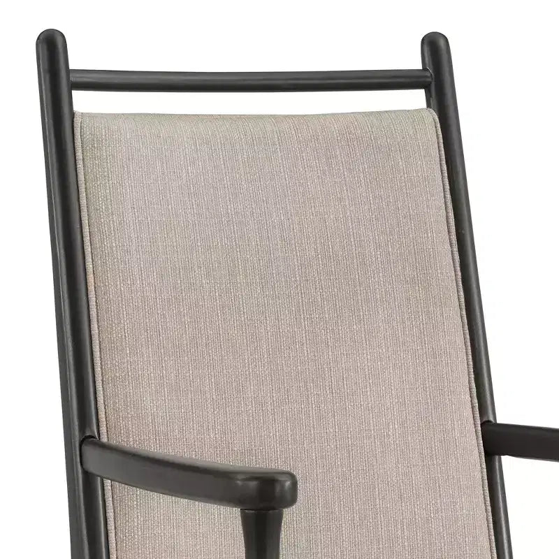 Wood Finish Beige Fabric Arm Chair
