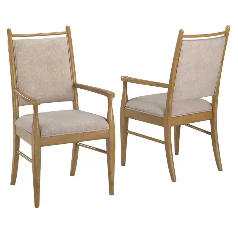 Wood Finish Beige Fabric Arm Chair