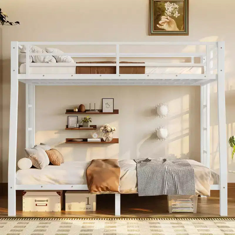 Bunk Bed with Ladder and Safety Guardrail, Metal Bunk Bed Frame for Teens and Adults, No Box Spring Needed