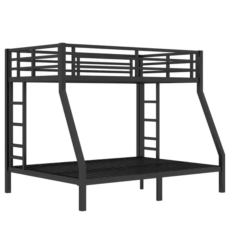 Bunk Bed with Ladder and Safety Guardrail, Metal Bunk Bed Frame for Teens and Adults, No Box Spring Needed