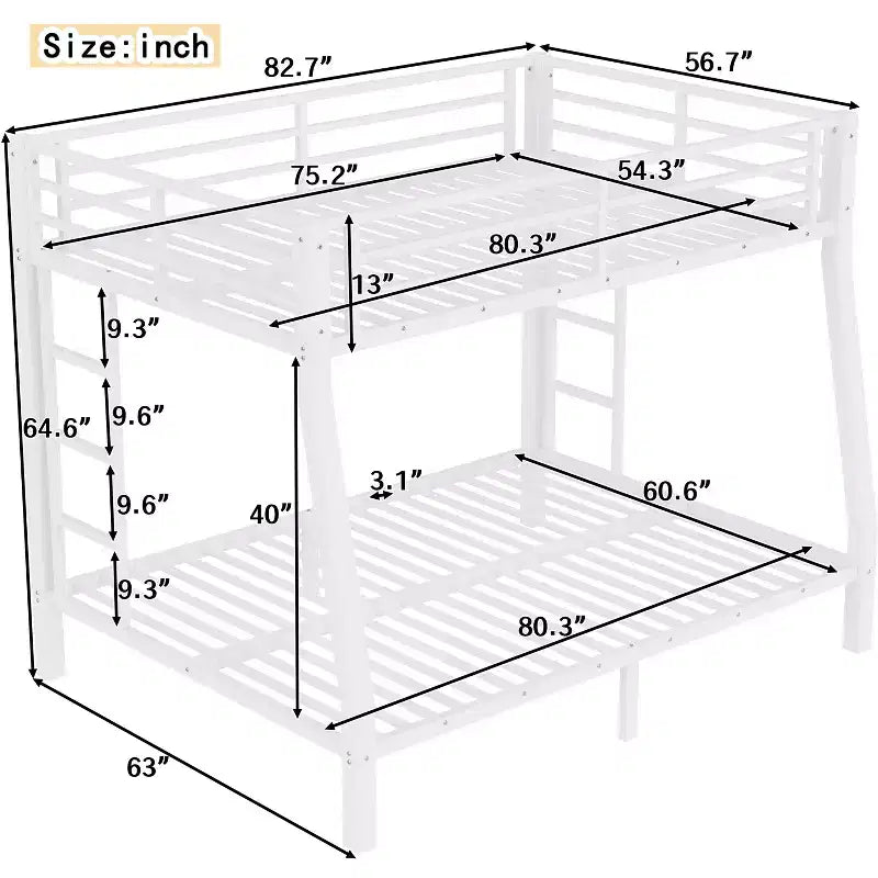 Bunk Bed with Ladder and Safety Guardrail, Metal Bunk Bed Frame for Teens and Adults, No Box Spring Needed