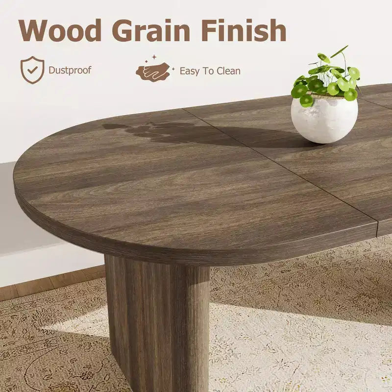 Oval Dining Table for 6-8 People, Long Large Kitchen Table with Thick Sturdy Wooden Base, Farmhouse Dining Room Table (63 Long)