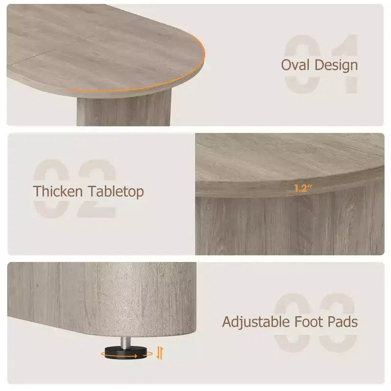Oval Dining Table for 6-8 People, Long Large Kitchen Table with Thick Sturdy Wooden Base, Farmhouse Dining Room Table (63 Long)