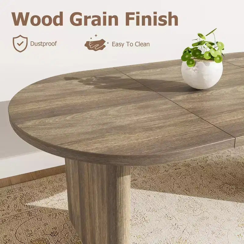 Oval Dining Table for 6-8 People, Long Large Kitchen Table with Thick Sturdy Wooden Base, Farmhouse Dining Room Table (63 Long)