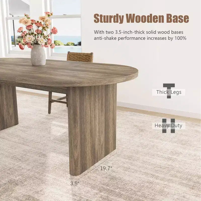 Oval Dining Table for 6-8 People, Long Large Kitchen Table with Thick Sturdy Wooden Base, Farmhouse Dining Room Table (63 Long)