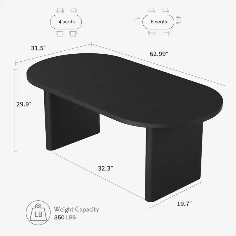 Oval Dining Table for 6-8 People, Long Large Kitchen Table with Thick Sturdy Wooden Base, Farmhouse Dining Room Table (63 Long)