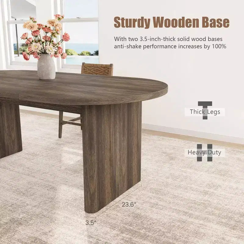 Oval Dining Table for 6-8 People, Long Large Kitchen Table with Thick Sturdy Wooden Base, Farmhouse Dining Room Table (63 Long)