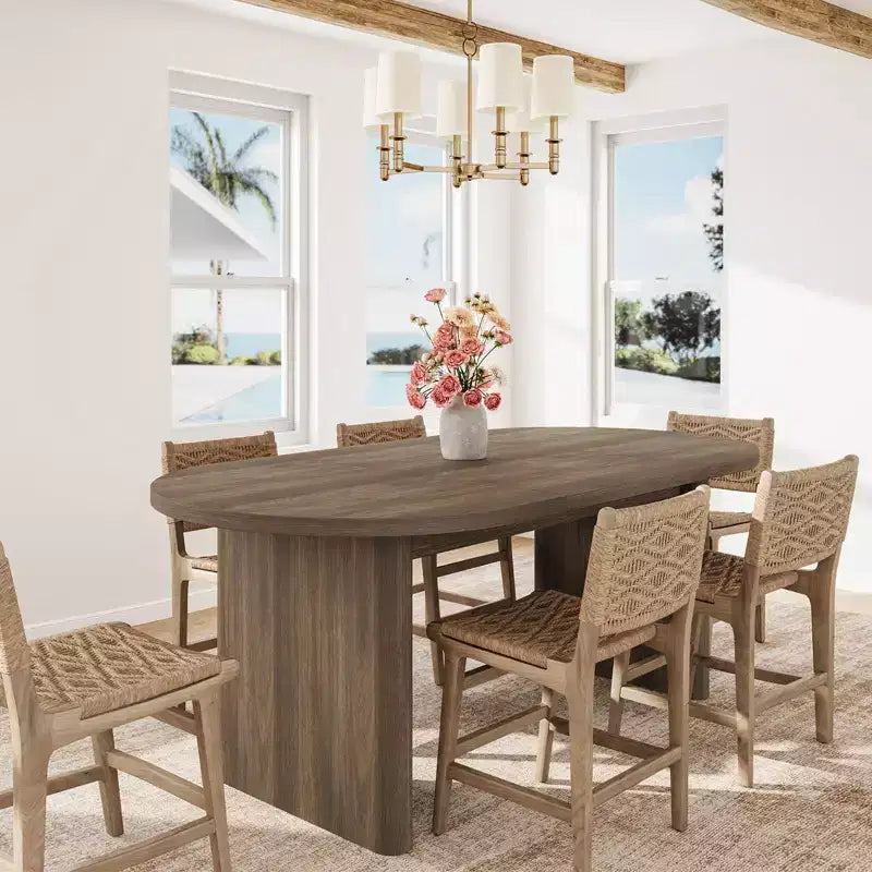 Oval Dining Table for 6-8 People, Long Large Kitchen Table with Thick Sturdy Wooden Base, Farmhouse Dining Room Table (63 Long)