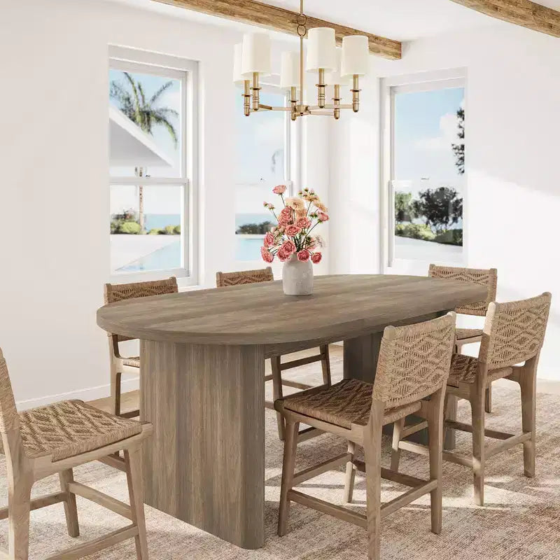 Oval Dining Table for 6-8 People, Long Large Kitchen Table with Thick Sturdy Wooden Base, Farmhouse Dining Room Table (63 Long)