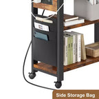 Swivel Side Table with Charging Station and Storage Bag, Rotating End Table with 6 Locking Wheels for Bedroom Living Room
