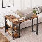 Swivel Side Table with Charging Station and Storage Bag, Rotating End Table with 6 Locking Wheels for Bedroom Living Room