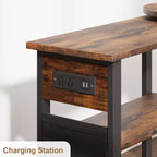 Swivel Side Table with Charging Station and Storage Bag, Rotating End Table with 6 Locking Wheels for Bedroom Living Room
