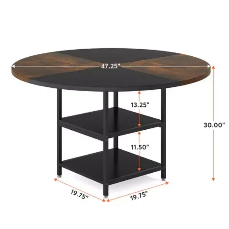 Hawthorne 47-Inch Round Dining Table with Built-In Storage Shelf