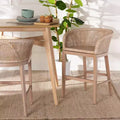 Papua Rattan and Mahogany Wood Counter Height Barstool Antique White Wash/Light Brown