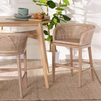 Papua Rattan and Mahogany Wood Counter Height Barstool Antique White Wash/Light Brown