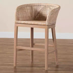 Papua Rattan and Mahogany Wood Counter Height Barstool Antique White Wash/Light Brown