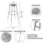 32"-39" Height Adjustment Stool Gray: Vinyl Upholstery, Steel Frame, Armless Design