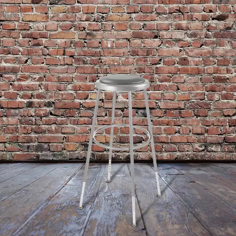 32"-39" Height Adjustment Stool Gray: Vinyl Upholstery, Steel Frame, Armless Design