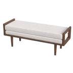 Upholstered Boucle Bench with Wood Base Cream: Mid-Tone Walnut Finish, Rectangle Shape, Polyester Upholstery