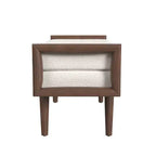 Upholstered Boucle Bench with Wood Base Cream: Mid-Tone Walnut Finish, Rectangle Shape, Polyester Upholstery