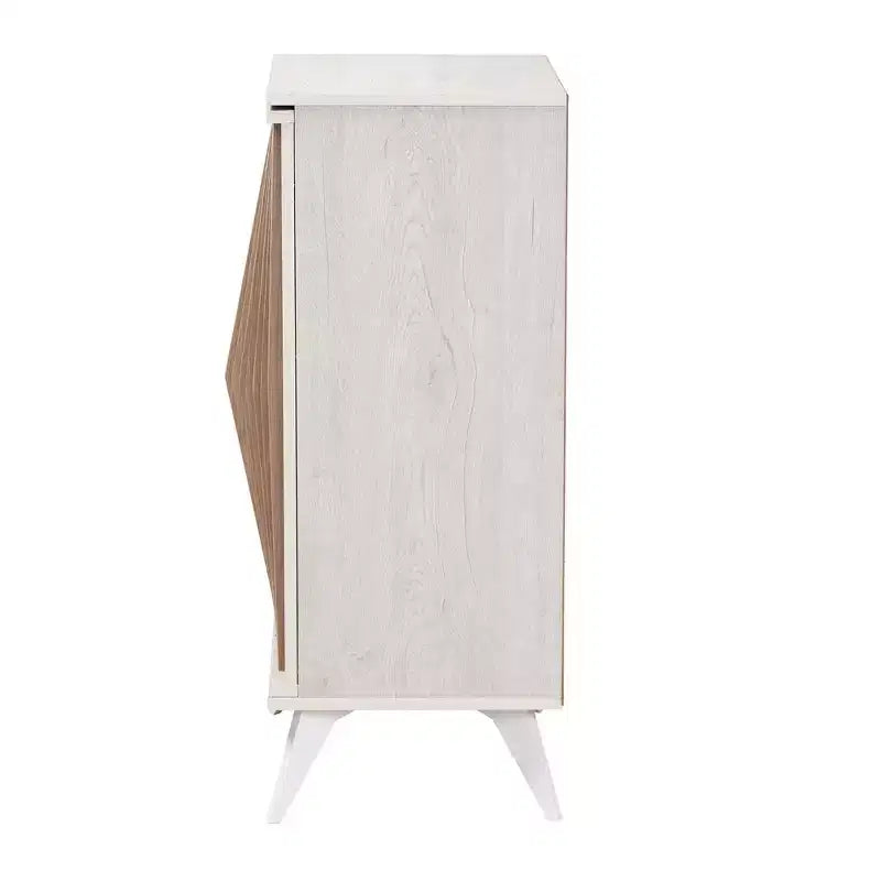 Simona Wood 2 Door Storage Cabinet: Mid-Century Design, 4 Shelves, Angled Legs