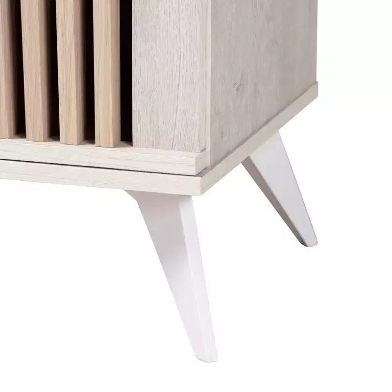 Simona Wood 2 Door Storage Cabinet: Mid-Century Design, 4 Shelves, Angled Legs