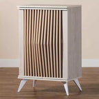 Simona Wood 2 Door Storage Cabinet: Mid-Century Design, 4 Shelves, Angled Legs