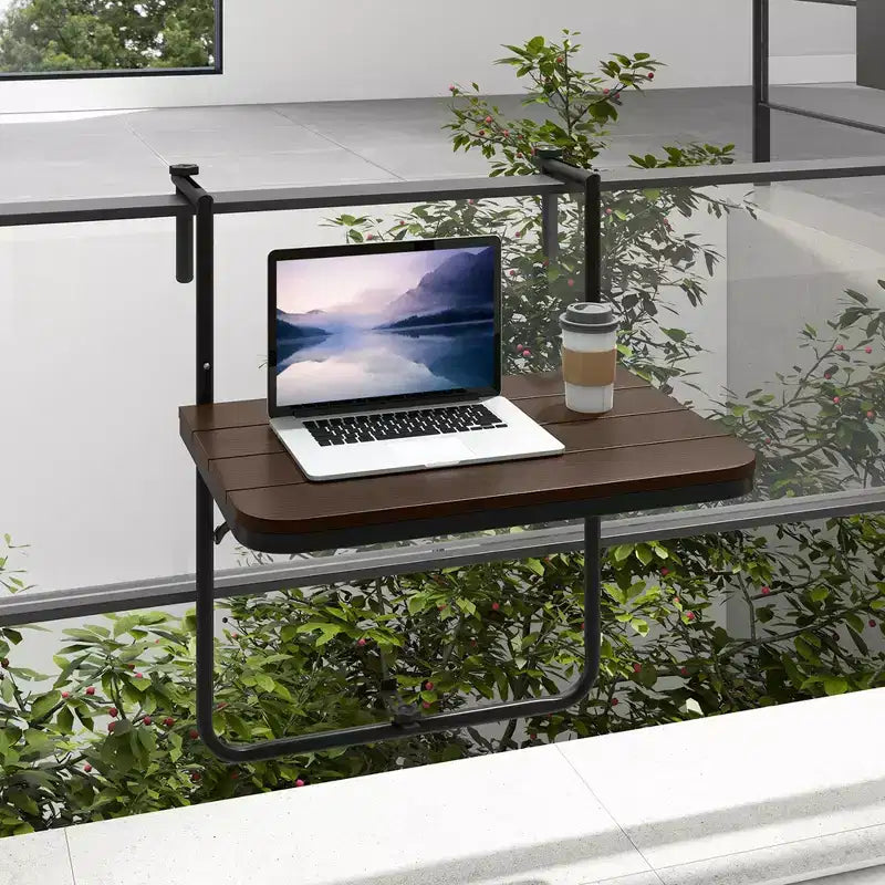 Folding Hanging Table Outdoor Railing Table with 3-Level Adjustable Height