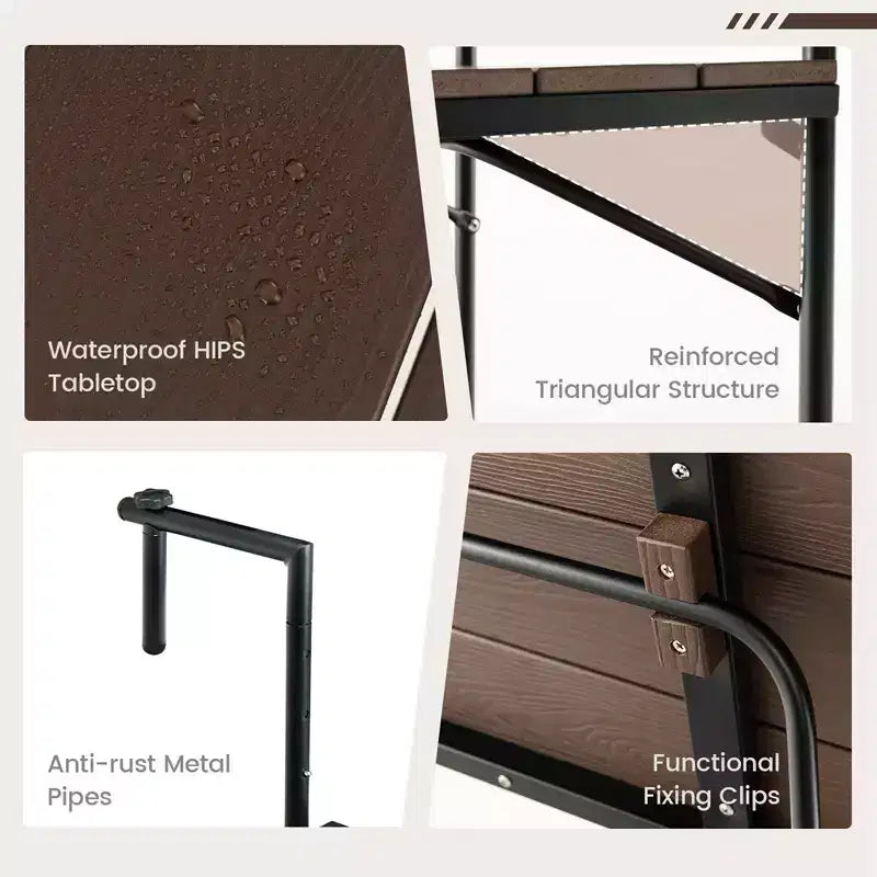 Folding Hanging Table Outdoor Railing Table with 3-Level Adjustable Height