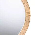 Bella Modern Bohemian Natural Brown Mahogany Wood and Natural Rattan Round Mirror