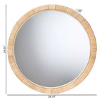 Bella Modern Bohemian Natural Brown Mahogany Wood and Natural Rattan Round Mirror
