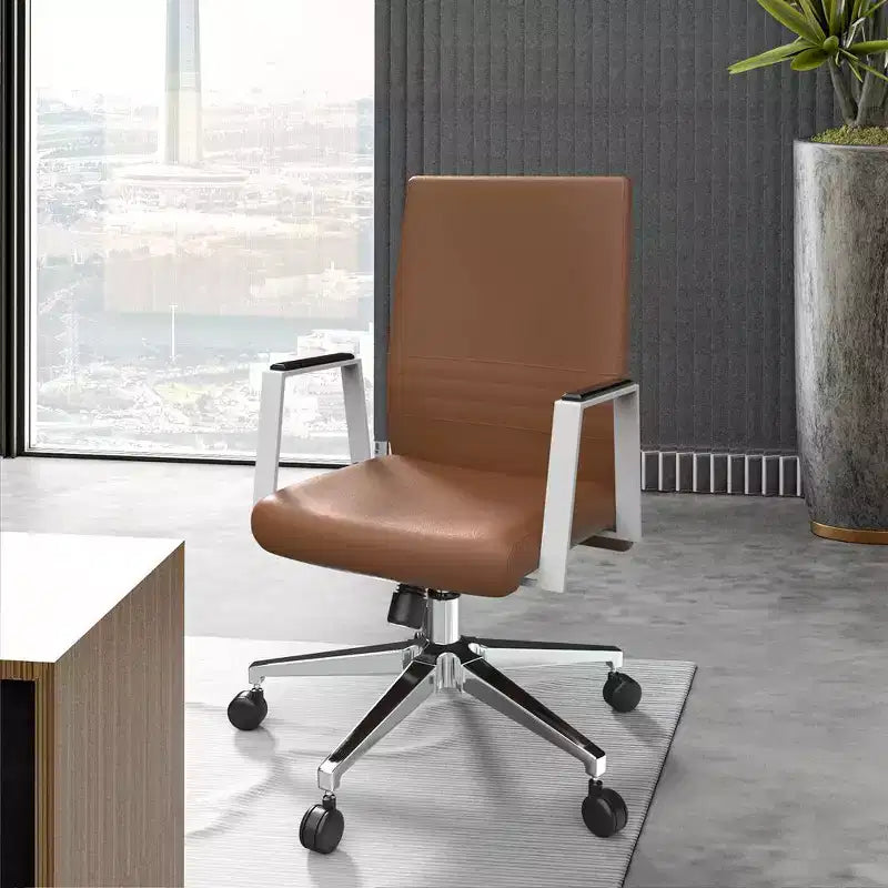 Aleen Modern Leather Office Chair - Swivel & Tilt Ergonomic Desk Chair with Iron Frame - Home Office