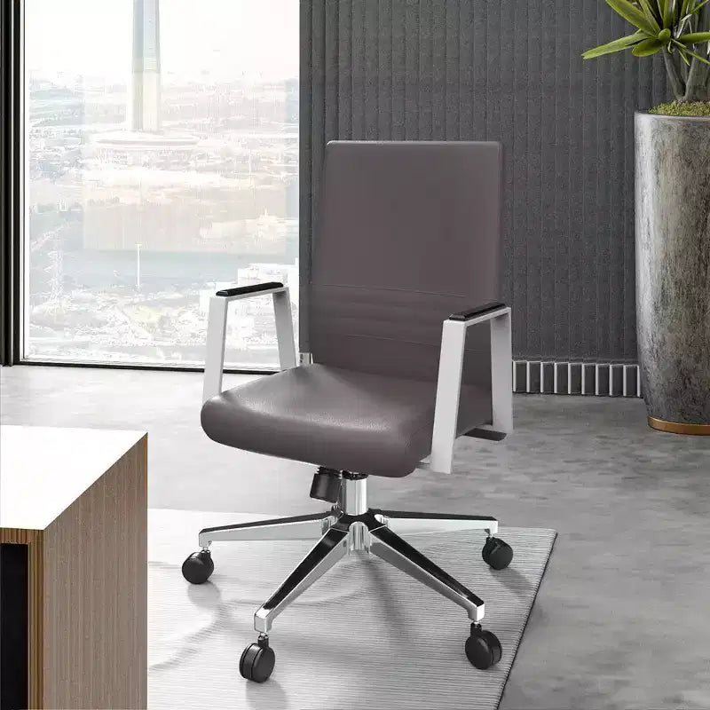 Aleen Modern Leather Office Chair - Swivel & Tilt Ergonomic Desk Chair with Iron Frame - Home Office