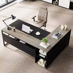 70.86-inch Executive Desk, L-Shaped Office Desk with Storage Cabinet, Business Furniture Desk Workstation for Home Office