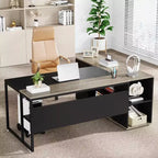 70.86-inch Executive Desk, L-Shaped Office Desk with Storage Cabinet, Business Furniture Desk Workstation for Home Office