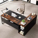 70.86-inch Executive Desk, L-Shaped Office Desk with Storage Cabinet, Business Furniture Desk Workstation for Home Office