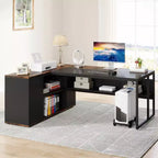 70.86-inch Executive Desk, L-Shaped Office Desk with Storage Cabinet, Business Furniture Desk Workstation for Home Office