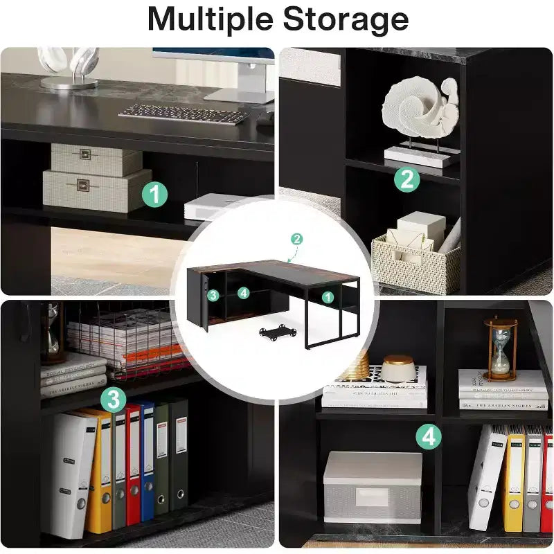 70.86-inch Executive Desk, L-Shaped Office Desk with Storage Cabinet, Business Furniture Desk Workstation for Home Office