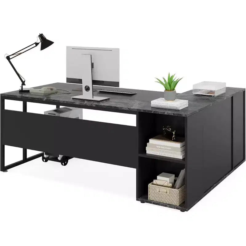 70.86-inch Executive Desk, L-Shaped Office Desk with Storage Cabinet, Business Furniture Desk Workstation for Home Office