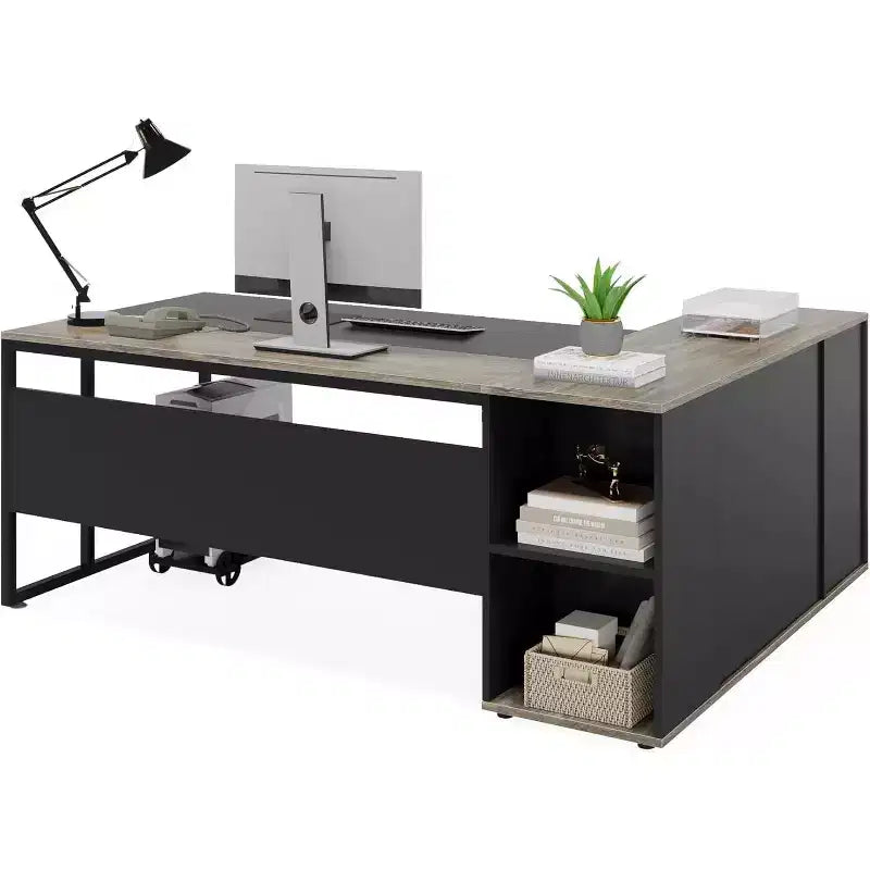 70.86-inch Executive Desk, L-Shaped Office Desk with Storage Cabinet, Business Furniture Desk Workstation for Home Office