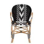 Wallis Modern French Two-Tone Black and White Weaving and Natural Rattan Indoor Dining Chair
