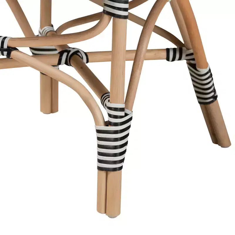 Wallis Modern French Two-Tone Black and White Weaving and Natural Rattan Indoor Dining Chair