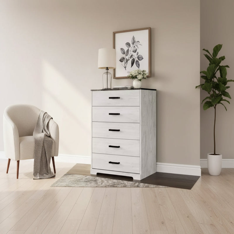 Casual Shawburn Chest of Drawers, Whitewash/Charcoal Gray