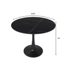 Bristol 31 Round Dining Table Sintered Stone Top, Black Steel Pedestal Base, Accent Café Table for Kitchen & Small Spaces