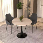 Bristol 31 Round Dining Table Sintered Stone Top, Black Steel Pedestal Base, Accent Café Table for Kitchen & Small Spaces